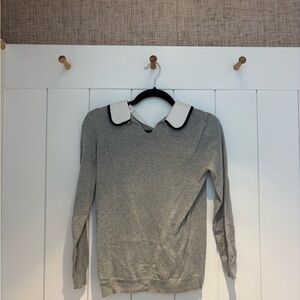 Gray Sweater with White Collar